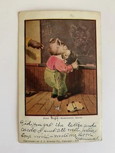 Vintage Postkarte Beschäftigte Bären Lehrer Kind anthropomorphe Bären Tafel - Bild 1 von 2