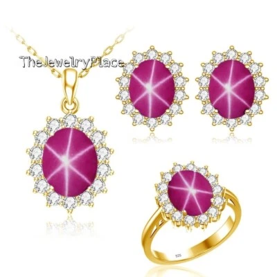 Beautiful Pink Star Ruby 4 pcs Set for Women Pink Star Jewelry Set - Image 1 of 4