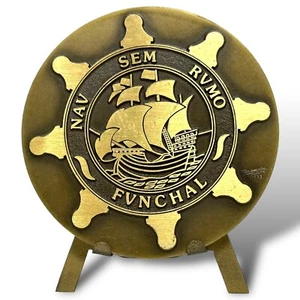 Vintage Medal Bronze Plaque Funchal Madeira Portugal Ship NAV SEM RUMO EUC - Picture 1 of 9