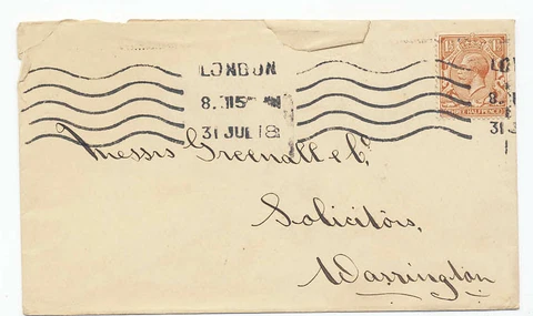 Great Britain 1918 Mail Cover #161 Solo Use Stamp London Cover