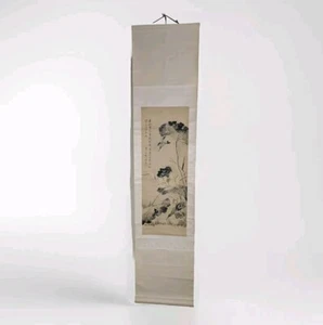 Pintura de pergamino japonés loto y martín pescador, lavados húmedos arte sello marca vintage - Imagen 1 de 8