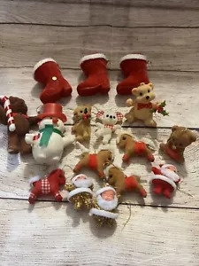 Vintage Lot 16 Flocked Christmas Ornaments Santas Boots Bears Mouse Horses 2-4” - Picture 1 of 14