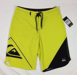 NWT Boy's Quiksilver Neon Yellow Black Board Shorts Swim Trunks-Retail $49.50 - Picture 1 of 2