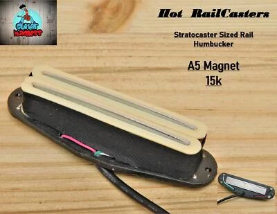 G.M. Hot Railcasters Cream Strat Sized Humbucker Rail pickups Alnico 5 - Image 1 of 4