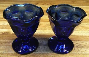 Vintage Anchor Hocking Cobalt Blue 4" Tulip Parfait Glasses/Set Of TWO - Picture 1 of 2