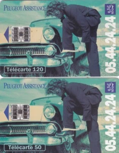 LOT DE 2 TELECARTES PEUGEOT ASSITANCE . 50 unités + 120 unités.  juillet 1994 - Picture 1 of 1