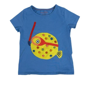 Mini Boden Blue Pufferfish Applique T-Shirt size 5-6 - Picture 1 of 6