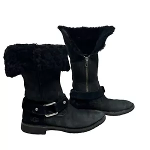 UGG Braiden schwarz Wildleder Sherpa-Futter halbhoher Überschlag gebraucht Stiefel Größe 9 - Bild 1 von 11