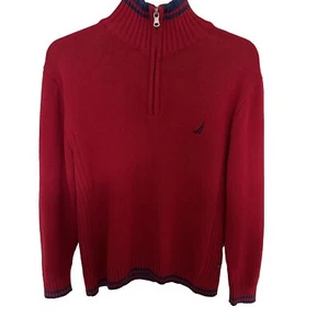 Nautica Boys 1/4 Zip Long Sleeve Sweater Size S (8)  Cotton Red With Blue Stripe - Picture 1 of 9