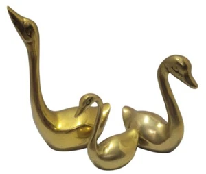 Vintage Brass Swan Geese Duck Figurines Sculptures Set Of 3 Mid Century Modern - Picture 1 of 3