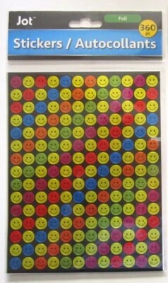 Smiley Shiny Emoji Various Colorful Faces Foil 3/8" Stickers 360 Ct Pkg New! - Image 1 of 4