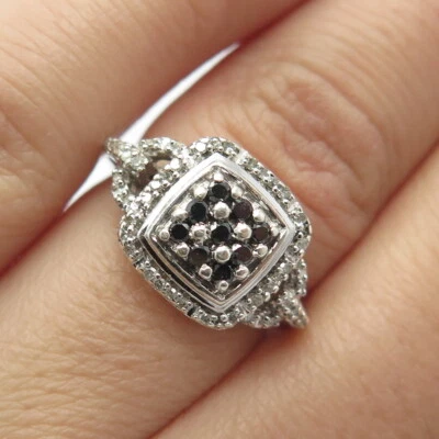 Anillo de plata de ley 925 Jane Saymour diamantes blancos y negros reales talla 4,75 Foto 1 de 4