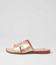 New Mollini Finali Pale Gold Leather Slides Womens Shoes Casual