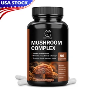 10x Mushroom Complex Supplement, Lions Mane, Reishi, Shiitake, Immune Capsules - Picture 1 of 8