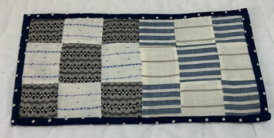 Vintage Patchwork Quilt Table Topper, 9 Patch, Early Calico Prints, Blue, Black - Image 1 of 4