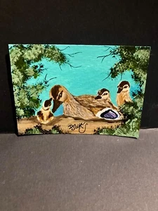 ACEO, Mallard Duck Drake, 3 Ducklings, Wildlife Painting, by Darlene Jaye - Bild 1 von 1