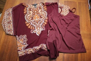 INC Red/Purple Paisley Short Sleeve Sheer Top with Cami (2 piece) Size Med NWT - Picture 1 of 13