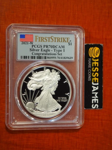 2021 W PROOF SILVER EAGLE PCGS PR70 T1 FIRST STRIKE FROM CONGRATULATIONS SET Cover