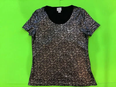 JACLYN SMITH Women’s Short Sleeve Sparkly T-Shirt Sz Large Black w/Silver - Image 1 of 4
