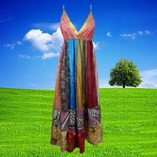 Womens Strapdress, Maxi Sundress, Pink Recycled Silk Dress, Carribean Summer S/M