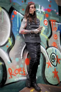 Black Gothic Punk Style Trousers With Leather Trimmed - Picture 1 of 5
