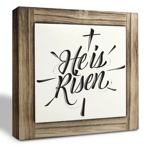 He Is Risen, Easter Decor, Christian Wood Sign, Box Wood Plaques Desk Décor, ... - Picture 1 of 6