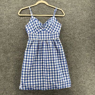 Vestido Babydoll Old Navy para mujer 4 azul blanco a cuadros lechera coqueta cottagecore Foto 1 de 4