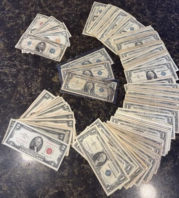 Vintage Us Currency Lot - $192 Face Value! Silver Certificate, Red Seals, Stars! - Image 1 of 4