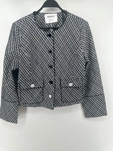 Spanx Women XL Black White Jacquard Plaid Stretch Ponte Lady Jacket Blazer NWT - Picture 1 of 6