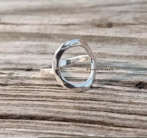 Hammered silver minimalist thumb ring, 925 sterling silver ring,Karma All Size - Picture 1 of 9