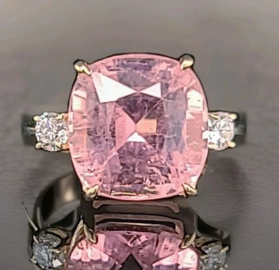 Vintage 14k Yellow Gold Engagement Ring 9.07ct. Natural Pink Tourmaline Cushion  - Image 1 of 4