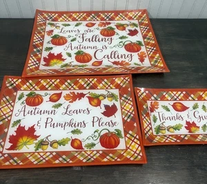 Temptations by TARA 3 Harvest Glass Platters Serving Trays 15” 13” & 10” Fall - Picture 1 of 7