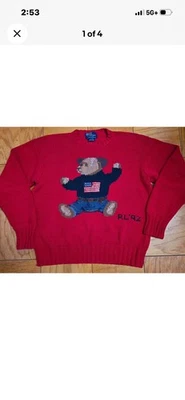 polo ralph lauren rojo sentado oso suéter talla grande nieve playa ala p estadio Foto 1 de 2