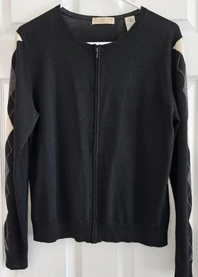 Lord & Taylor Womens Italian Merino Wool Full Zip Long Sleeves Argyle Preppy - Image 1 of 4