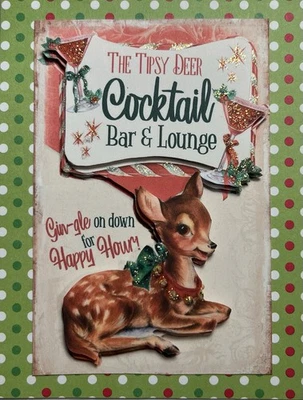 Tarjeta de Felicitación Hecha a Mano 3D De Colección Navidad El Ciervo Tipsy CHATARRA Por Kim Foto 1 de 2
