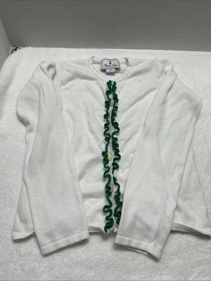 Girls' Button Sweater with Green Accents – Classic Prep Size 12 - Image 1 of 4