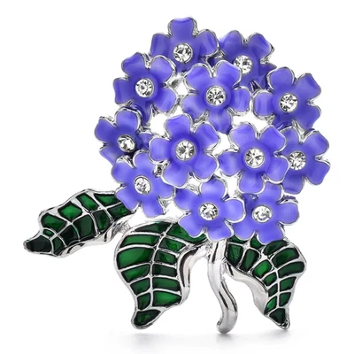 Broche prendedor vintage esmalte flor hortensia ramo cristal plata joyería regalo Foto 1 de 4