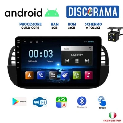 AUTORADIO ANDROID FIAT 500 2007-2015 STEREO AUTO TOUCH 9 POLLICI WIFI NAVIGATORE - Immagine 1 di 4