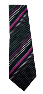 Cravatta 100% seta Marks & Spencer nero rosa grigio righe bianche larghezza 8 cm - Foto 1 di 8