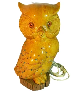 Vintage ATLANTIC MOLD Ceramic Gold Owl w/ Lighted Base Lg 16.5" Rare Mold MCM - Picture 1 of 7