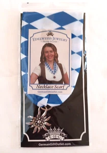 German Edelweiss Scarf Silver tone Pendant Necklace NEW Unopened pkg. - Picture 1 of 4