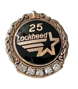 LOCKHEED MARTIN 10K Rose Gold Enamel 25 Year Service Award Lapel Pin 5 Diamonds - Picture 1 of 10
