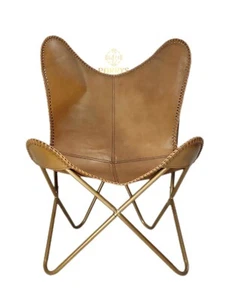 Cuero Auténtico Hogar Oficina Mariposa Silla Cómodo Salón Adorno Silla Plegable - Imagen 1 de 9