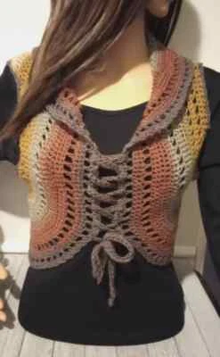 crochet mujer hecho a mano boho top chaleco festival encogerse de hombros s/centauro medio marrón Foto 1 de 3