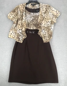 Perceptions New York 2 Pc Sheath Dress w Sheer Jacket Size 16 Sleeveless Brown - Picture 1 of 15