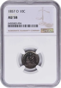 1857-O Liberty Seated Silver Dime AU58 NGC - Picture 1 of 2