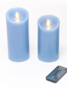 Luminara Set of 2 Assorted Pillars with Remote in Faded Denim - Picture 1 of 4