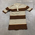Vintage 60s 70s Striped Sweater Shirt Women’s XS/S Brown Henley Mod Retro Button