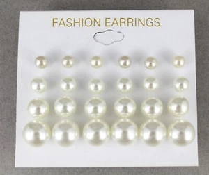 Faux pearl earrings 12 pair set pack graduated bead small stud post 4-9mm - Picture 1 of 5