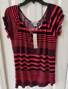 Vintage Susie Women's Pink Blue Short Sleeve Blouse NWT Size Medium - Picture 1 of 4
